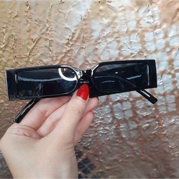 Zara Black Rectangular Slim Lense Acetate Sunglasses - Picture 10 of 11